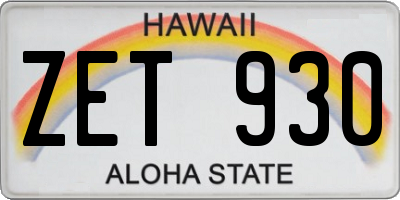 HI license plate ZET930