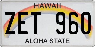 HI license plate ZET960