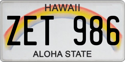 HI license plate ZET986
