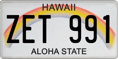 HI license plate ZET991