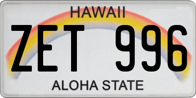 HI license plate ZET996