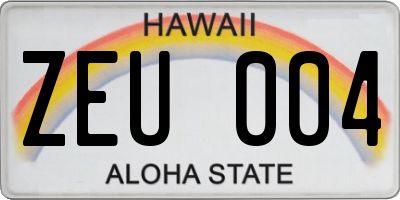 HI license plate ZEU004