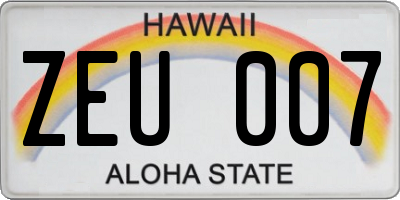 HI license plate ZEU007