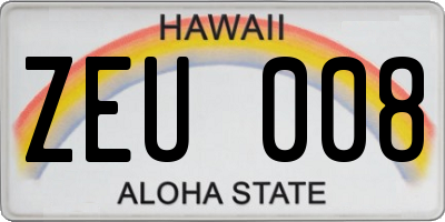 HI license plate ZEU008