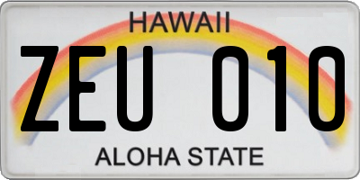 HI license plate ZEU010