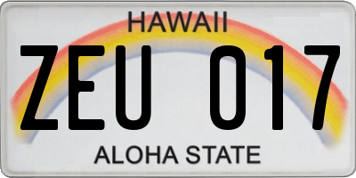 HI license plate ZEU017