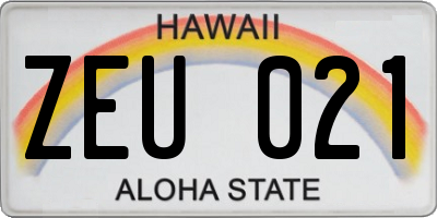 HI license plate ZEU021