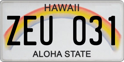 HI license plate ZEU031