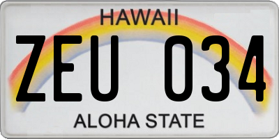 HI license plate ZEU034