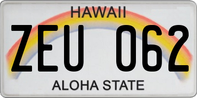 HI license plate ZEU062