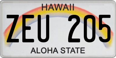 HI license plate ZEU205