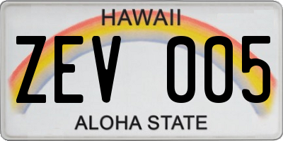 HI license plate ZEV005