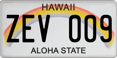 HI license plate ZEV009