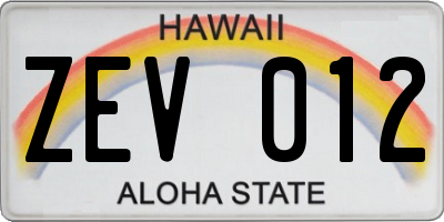 HI license plate ZEV012
