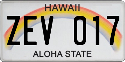 HI license plate ZEV017