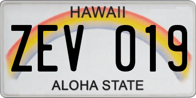 HI license plate ZEV019