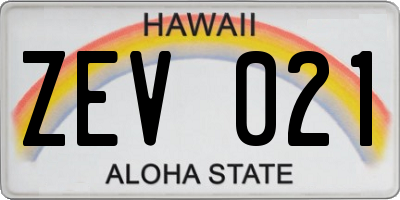HI license plate ZEV021