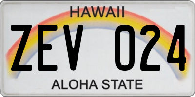 HI license plate ZEV024