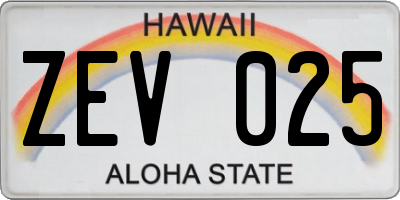 HI license plate ZEV025