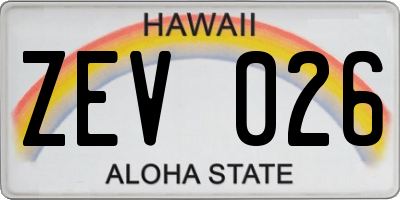HI license plate ZEV026