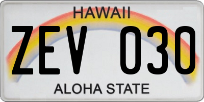 HI license plate ZEV030