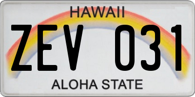 HI license plate ZEV031