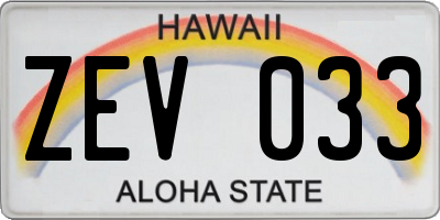 HI license plate ZEV033