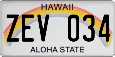HI license plate ZEV034
