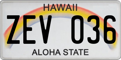 HI license plate ZEV036