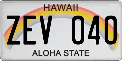 HI license plate ZEV040