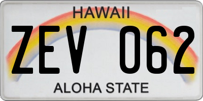 HI license plate ZEV062