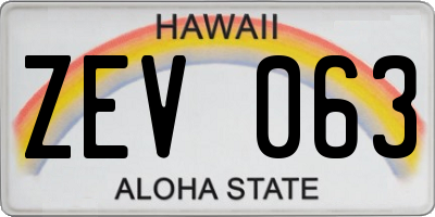 HI license plate ZEV063