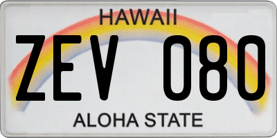 HI license plate ZEV080