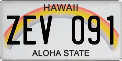 HI license plate ZEV091