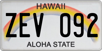 HI license plate ZEV092