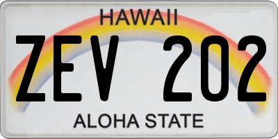 HI license plate ZEV202