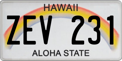 HI license plate ZEV231