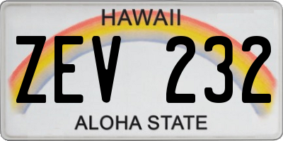 HI license plate ZEV232