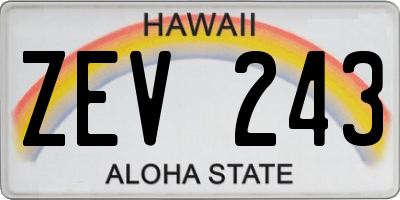 HI license plate ZEV243