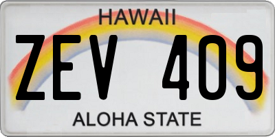 HI license plate ZEV409