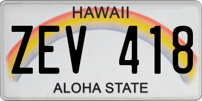 HI license plate ZEV418
