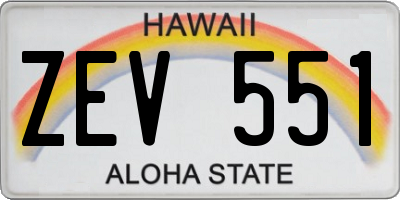 HI license plate ZEV551