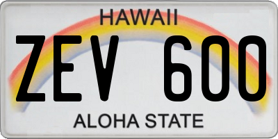 HI license plate ZEV600