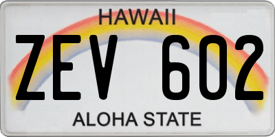 HI license plate ZEV602