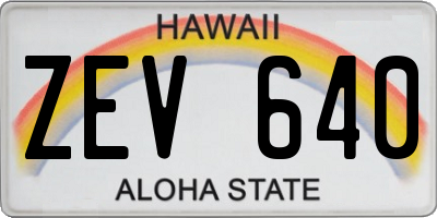 HI license plate ZEV640