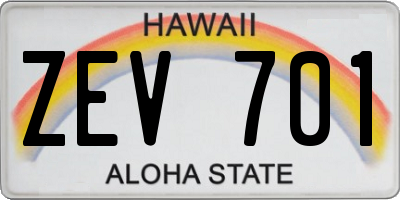 HI license plate ZEV701