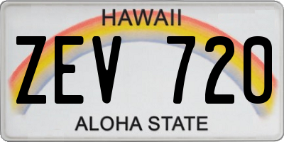 HI license plate ZEV720