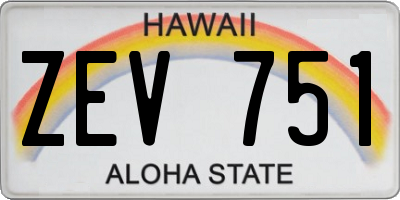 HI license plate ZEV751