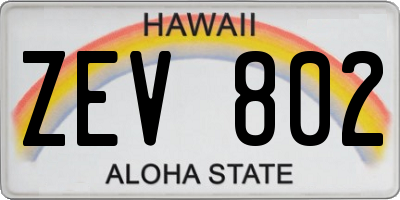 HI license plate ZEV802