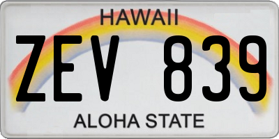 HI license plate ZEV839